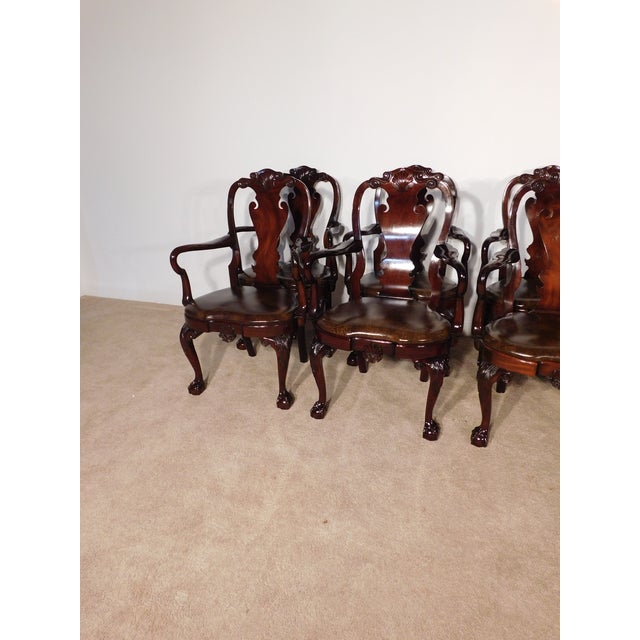 Queen Anne Set of 10 Kindel Winterthur Mahogany Queen Anne Ball Claw Dining Arm Chairs For Sale - Image 3 of 17