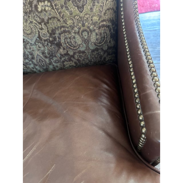 Century Furniture Vintage Century Furniture Leather & Tapestry Oversized Wingback Chair For Sale - Image 4 of 14