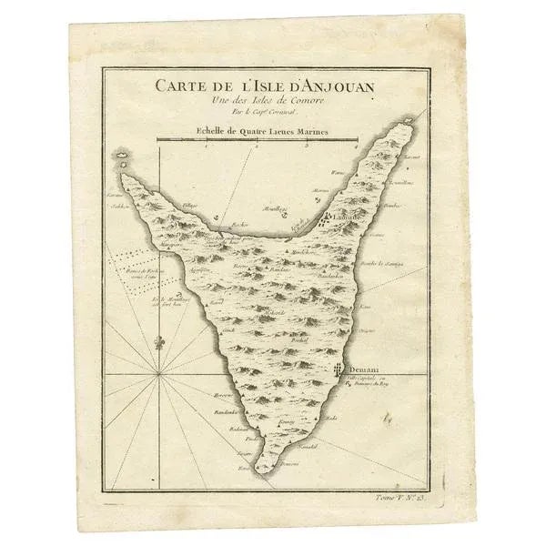 Antique map titled ‘Carte de L’Isle D’Anjouan’. Original antique map of Anjouan, also known as Ndzuwani or Nzwani, or,...