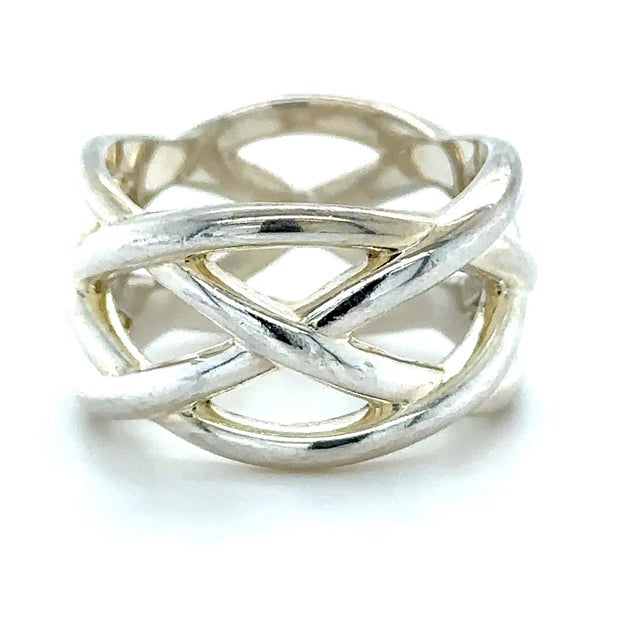 Contemporary Tiffany & Co. Sterling Silver Braided Knot Wide Ring 9.3g, Size 7.25 For Sale - Image 3 of 6