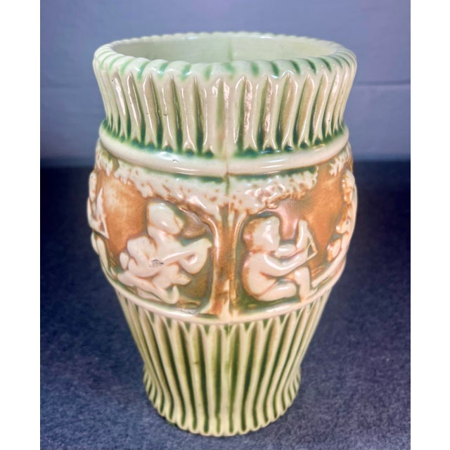 Antique Roseville Donatello Green Ivory 8” Vase For Sale In Orlando - Image 6 of 8
