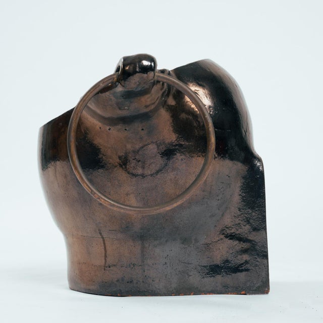 Ceramic Handmade Ceramic Sink in Green and Bronze Glazing with Brass Towelring, 1970s For Sale - Image 10 of 15