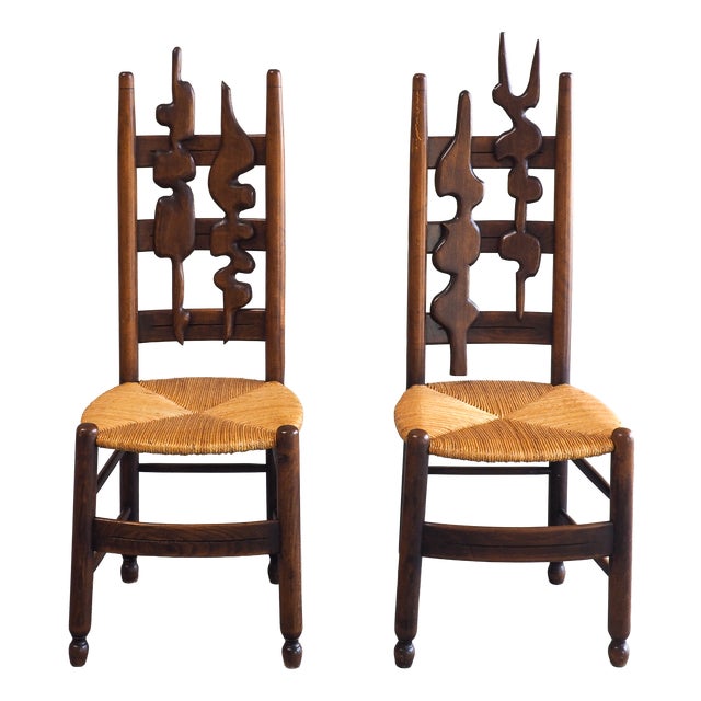 Sculptural Brutalist High-Back Chairs, 1960s, Set of 2 For Sale