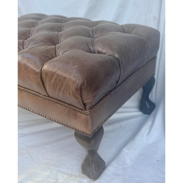 Ralph Lauren Chesterfield Button-Tufted Brown Leather Ottoman in the Style of Ralph Lauren For Sale - Image 4 of 10