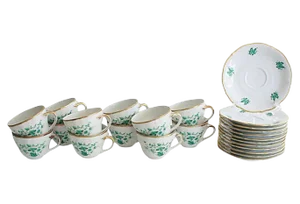 1950s Bavarian Porcelain Cups & Saucers, Svc. For 12