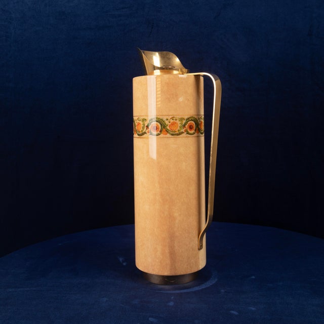 Postmodern Goatskin Parchment Mod. 1157D Thermos with Decorative Frieze from Aldo Tura, 1970s For Sale - Image 3 of 18