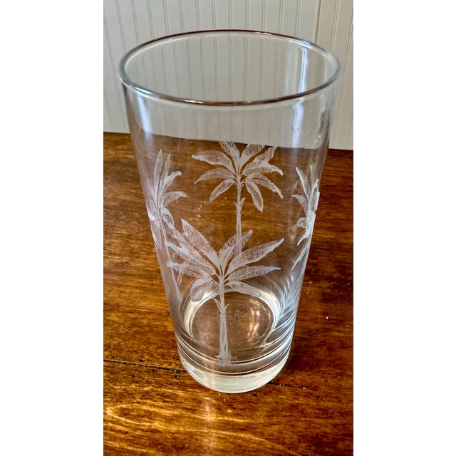 Late 20th Centurty Highball Tumblers With Etched Palm Tree Design - Set of 8 For Sale - Image 6 of 12