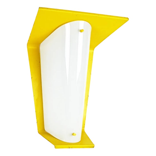 Mid-Century Italian Yellow Metal and Opaline Glass Sconce For Sale