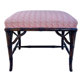 1960's Chippendale Faux Bamboo Wood Bench Stool For Sale