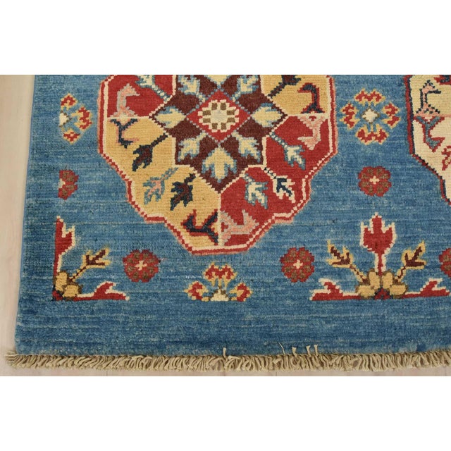 Kazak Runner 2’8” X 9’4” Blue Wool Tribal Hand-Knotted Oriental Rug For Sale - Image 10 of 13