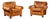 Late 20th Century Pair of Rolled Arm Leather Club-Style Armchairs in Camel For Sale