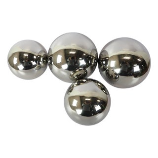 Set of Four Spheres circa 1990 Chromed Metal signed by Diego Matthai For Sale