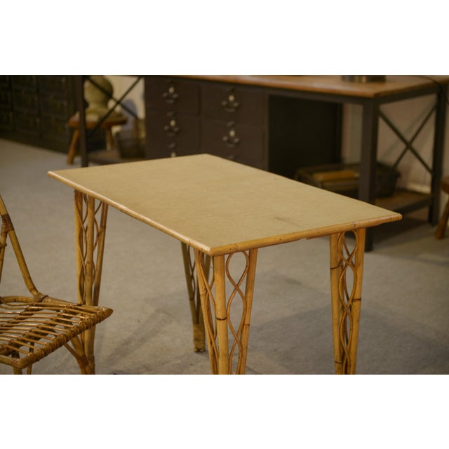 Desk and Rattan Chair, 1970s, Set of 2, in Good conditions. Designed 1970 to 1979