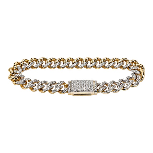 10k Yellow Gold 2-3/4 CTTW Natural Diamond Link Bracelet, 7 In For Sale