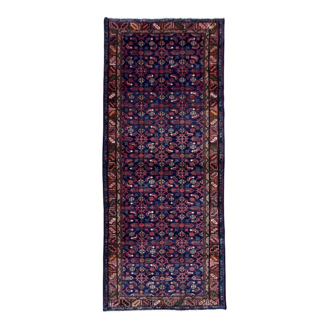 Vintage Persian Hamadan Hand-Knotted Runner 3'6" X 9'9" For Sale