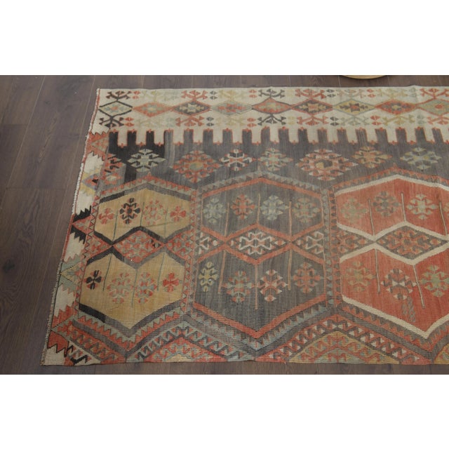 1970s 1970s Vintage Turkish Handmade Wool Cotton Brown Kilim Rug For Sale - Image 5 of 11