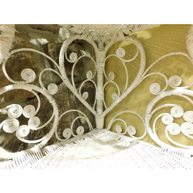 Wood Vintage 1960s White Wicker & Rattan Corner Étagère – Ornate Heart + Scroll Motif, 3-Tier, 60" H For Sale - Image 7 of 18