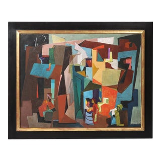 Art Deco Stage Set Oil on Canvas Painting Signed William Freed For Sale