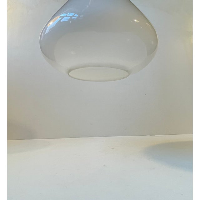Modern Italian Ceiling Lamp in White Opaline Glass & Chrome, 1970s For Sale - Image 4 of 7
