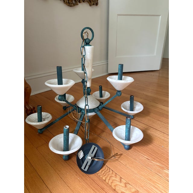 1980s 1980s Marble and Verdigris Copper Chandelier For Sale - Image 5 of 8