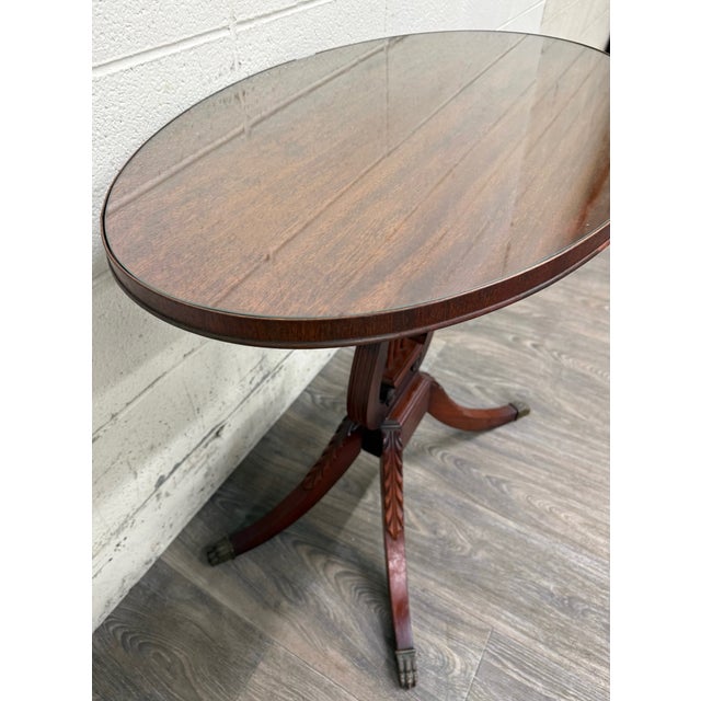 Vintage Duncan Phyfe Style Mahogany Lyre Pedestal Base Accent Table For Sale In Kansas City - Image 6 of 16