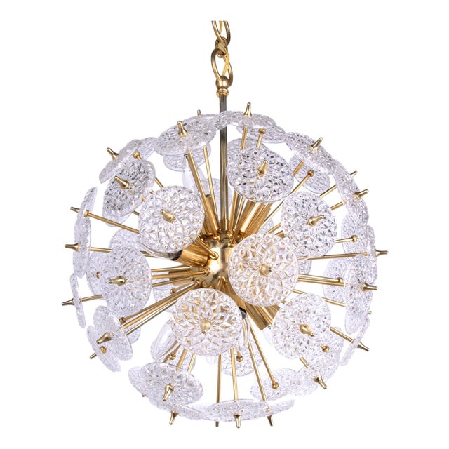 Mid-Century Modernist Floral Sputnik Chandelier in Brass and Crystal from Val Saint Lambert, 1960s For Sale