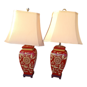 1980s Chinoise28 ," Urn Table Lamps With Shades - a Pair
