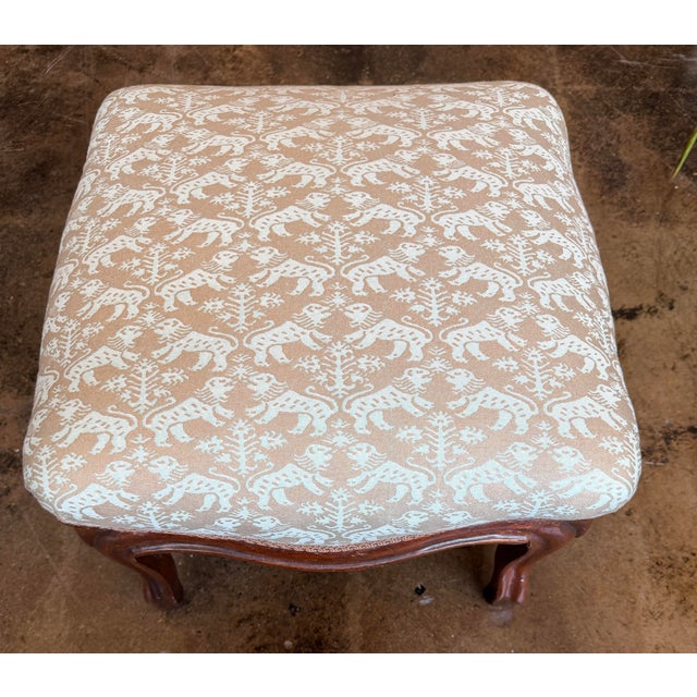 French Provincial 1940s Fortuny Covered Footstool For Sale - Image 3 of 3