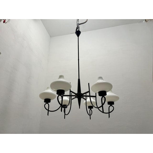 Italian Opaline Bronze Chandelier, 1950s For Sale - Image 3 of 14