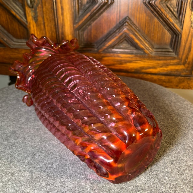 Glass Late 20th Century Fenton Cranberry Ruffled Glass Vase For Sale - Image 7 of 8