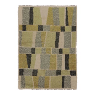 Vintage Swedish Rya Rug, Ivory With Scandinavian Abstract Geometry - Rug & Kilim For Sale