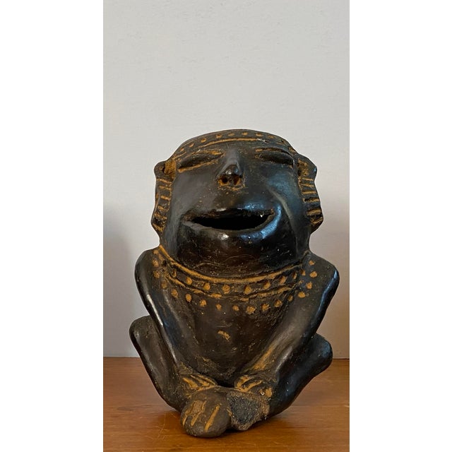 3 Brutalist Clay Figures South American Mexican Pre Columbian Style Black Ware Musical Vintage / Antique For Sale - Image 10 of 17