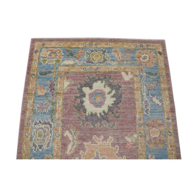Modern Blue & Mauve Handwoven Turkish Oushak Rug 3' X 5' For Sale - Image 3 of 5