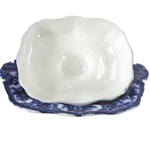 Antique W. Adams Fairy Villas Flow Blue Covered Serving Dish 13.5" For Sale - Image 9 of 15