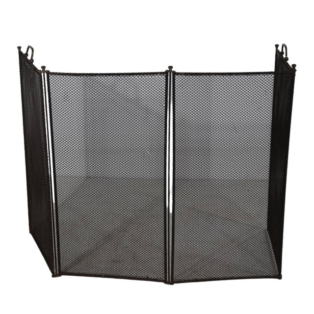 Antique Brass and Iron Four Fold Fireplace Screen | Chairish