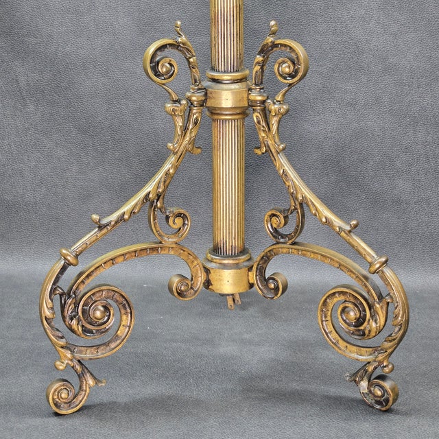 Bronze Antique Bradley & Hubbard Style Electrified Oil Adjustable Height Parlor Floor Lamp For Sale - Image 8 of 18