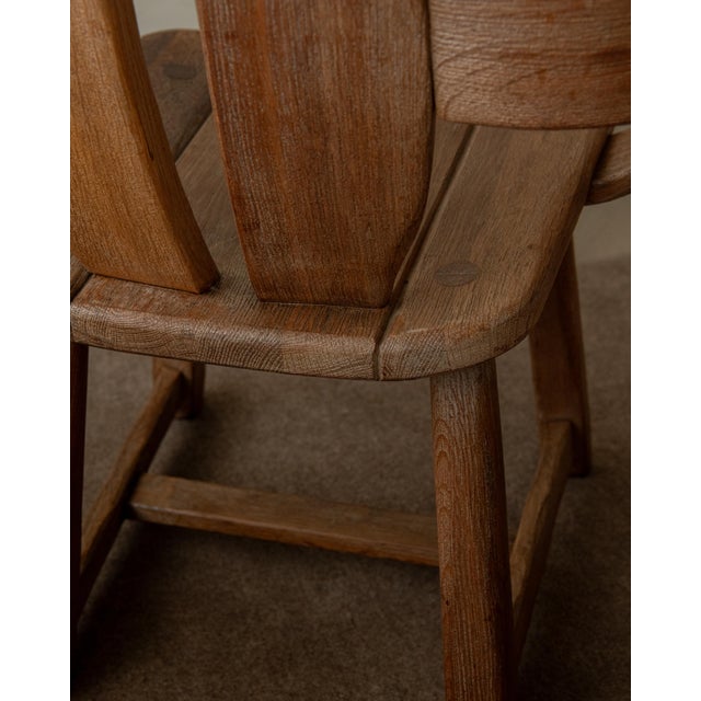 Brutalist Oak Armchair with Sculptural High Back by De Puydt, 1960s For Sale - Image 13 of 18