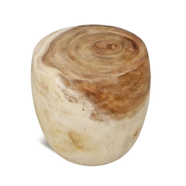 Contemporary Raw Acacia Drum Side Table For Sale - Image 3 of 4