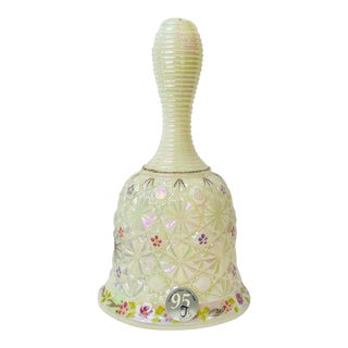 Fenton 95th Anniversary 2000 White Opalescent Iridescent Bell Signed S. Combs For Sale