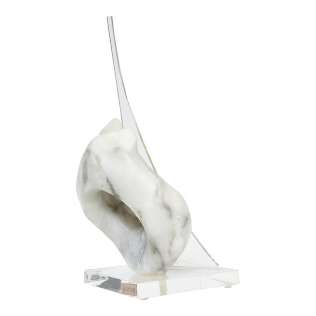 Signed Vintage Carrara Marble and Lucite Sculpture 1970's For Sale