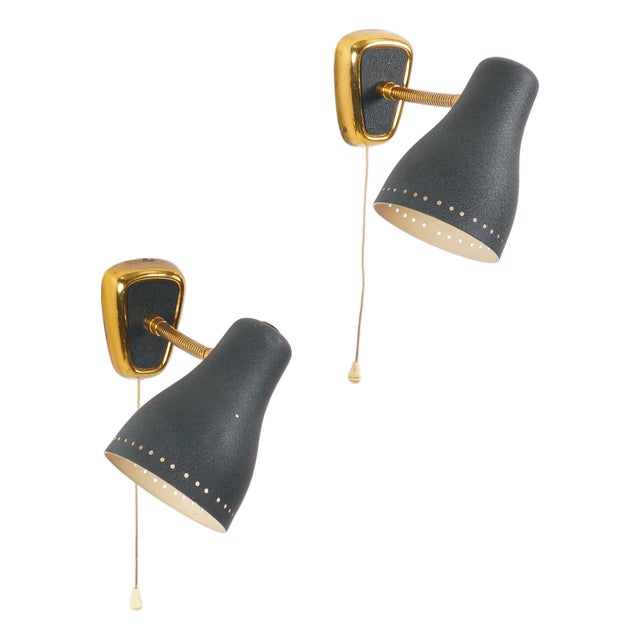 Adjustable Brass and Metal Wall Lights by Jacques Biny, 1950s, Set of 2 For Sale