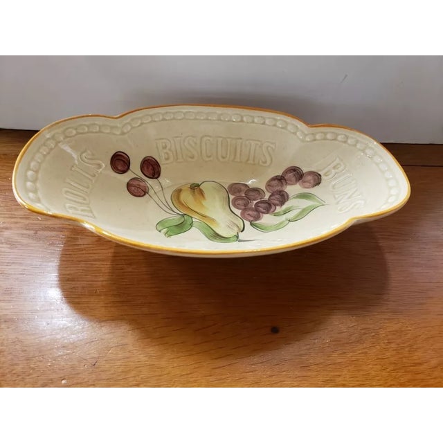 American Vintage Los Angeles Potteries Bread & Biscuit Bowl With Fruit Motif For Sale - Image 3 of 4