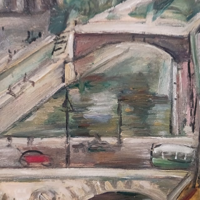 The School of Paris Lillian Cotton Paris View of Notre Dame Oil on Board 1950s Listed Artist For Sale - Image 3 of 5