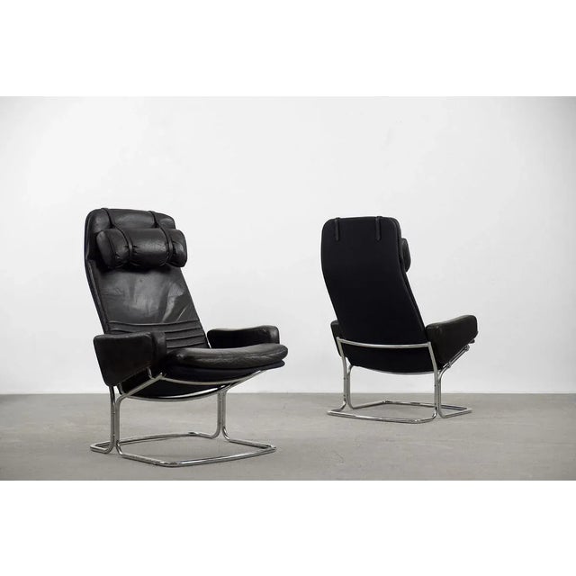 1970s Set of Scandinavian Black Leather Armchairs from Ire Mobel AB, 1970s For Sale - Image 5 of 18