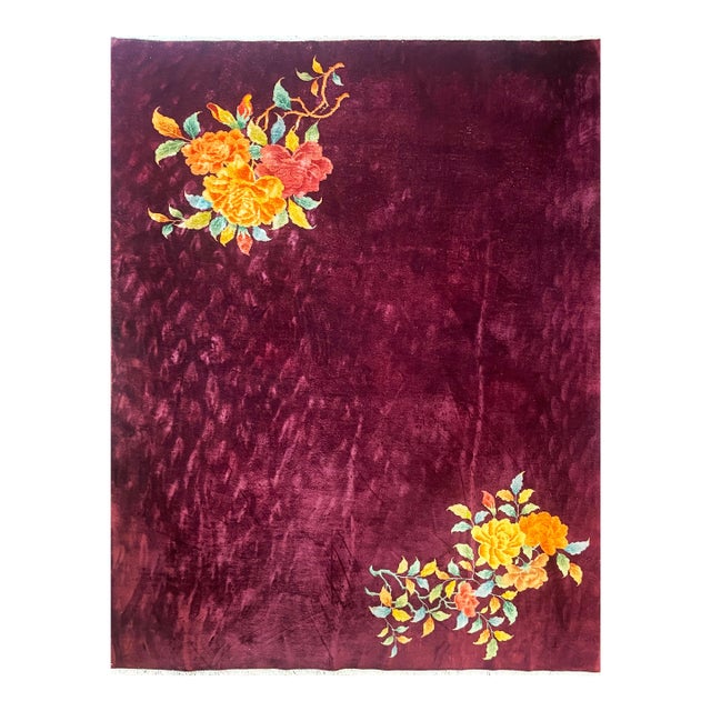 Antique Chinese Art Deco Carpet 7'10" × 9'10" For Sale