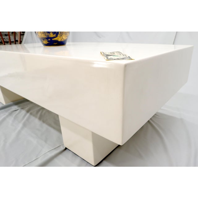Mid Century Modern Double Pedestal Thick Cream Off-White Lacquer Coffee Table For Sale - Image 9 of 11
