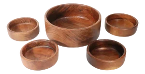 Mid Century Wood Bowl Salad Set- 5 Pieces