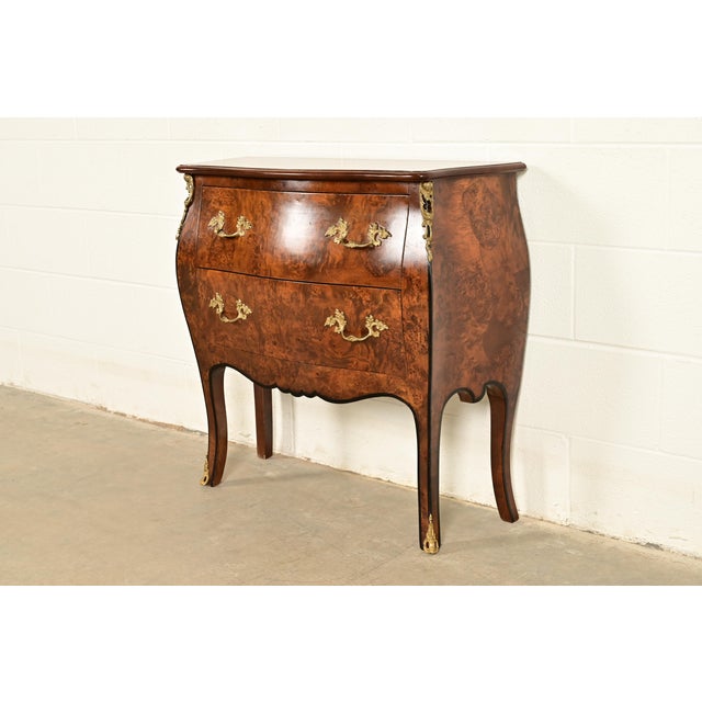 Paul Sormani Italian Louis XV Burled Walnut Bombay Commode With Mounted Gilt Bronze Ormolu | Circa 1960s For Sale - Image 4 of 17