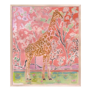 Giraffe Facing Right by Anne-Louise Ewen in Natural Frame, Large Art Print For Sale