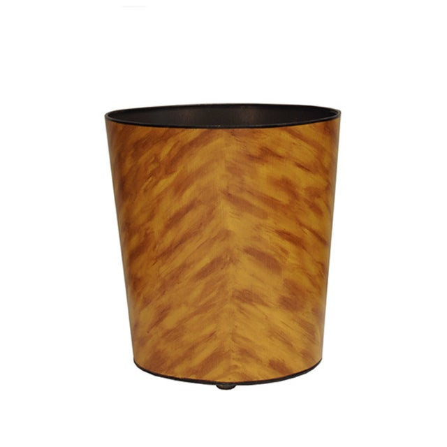 New special order item. Not vintage. Hand painted oval tole metal wastebasket with tortoise shell design and black...